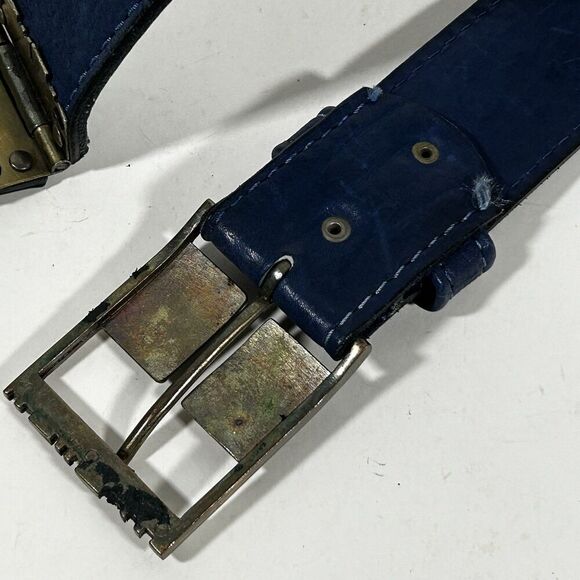 Vintage Vera Belt Size Medium Navy Blue Bronze Accents Statement Women\'s